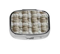 Pilulier carré en métal avec texture en tissu de coton tissé avec 2 compartiments pour médicaments et vitamines Beige