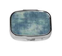 Pilulier carré en métal avec texture en tissu denim délavé avec 2 compartiments pour vitamines et médicaments