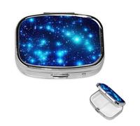 Pilulier carré en métal bleu brillant avec 2 compartiments - Joli pilulier de voyage portable pour médicaments et vitamines - Cadeau unique pour homme et femme