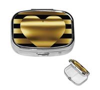 Pilulier carré en métal doré à rayures avec 2 compartiments - Joli pilulier de voyage portable pour médicaments et vitamines - Cadeau unique pour homme et femme
