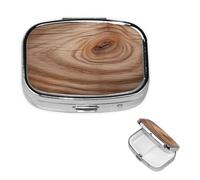 Pilulier carré en métal grain de bois à 2 compartiments - Joli pilulier de voyage portable pour médicaments et vitamines - Cadeau unique pour homme et femme