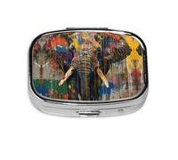 Pilulier carré en métal imprimé éléphant - Transportez vos médicaments avec style (rectangulaire)