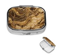 Pilulier carré en métal marbré doré à 2 compartiments - Joli pilulier de voyage portable pour médicaments et vitamines - Cadeau unique pour homme et femme