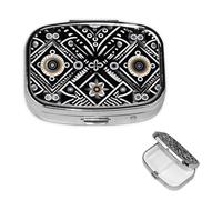 Pilulier carré en métal noir et blanc à 2 compartiments - Joli pilulier de voyage portable pour médicaments et vitamines - Cadeau unique pour homme et femme