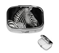 Pilulier carré en métal noir et blanc zébré à 2 compartiments - Joli pilulier de voyage portable pour médicaments et vitamines - Cadeau unique pour homme et femme
