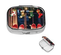 Pilulier carré en métal pour chaussettes de Noël - 2 compartiments - Joli pilulier de voyage portable pour médicaments et vitamines - Cadeau unique pour homme et femme