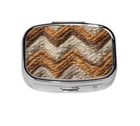 Pilulier carré en tissu tissé avec motif à rayures beige avec 2 compartiments pour vitamines et médicaments