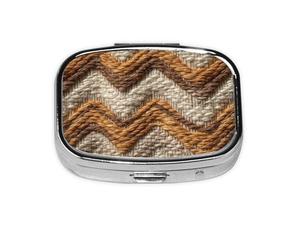 Pilulier carré en tissu tissé avec motif à rayures beige avec 2 compartiments pour vitamines et médicaments
