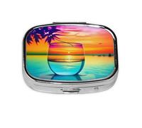 Pilulier carré en verre coloré coucher de soleil - Pilulier étanche à 2 compartiments - Distributeur de pilules de poche portable pour poche ou sac à main
