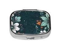 Pilulier carré fantaisie bohème imprimé fleurs abstraites 2 compartiments petit organisateur de médicaments portable en métal pour poche sac à main mignon mini pilulier pour contenir des vitamines