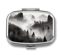 Pilulier carré Foggy Mountains Forest avec 2 compartiments - Organiseur de médicaments portable en métal - Mini médicament de voyage - Supplément de vitamines pour sac à main