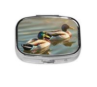 Pilulier carré imprimé canard natation avec 2 compartiments, mini pilulier portable pour médicaments, vitamines, huile de poisson, compléments