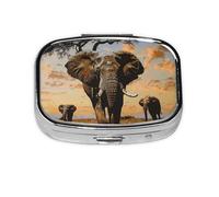 Pilulier carré imprimé éléphant africain avec 2 compartiments, mini pilulier portable pour médicaments, vitamines, huile de poisson, compléments