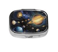 Pilulier carré imprimé Exploring The Solar System avec 2 compartiments, mini pilulier portable pour médicaments, vitamines, huile de poisson, compléments