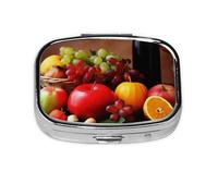 Pilulier carré imprimé fruits frais avec 2 compartiments, mini pilulier portable pour médicaments, vitamines, huile de poisson, compléments