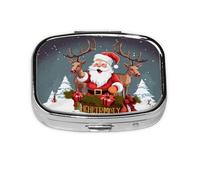 Pilulier carré imprimé Merry Christmas avec 2 compartiments, mini pilulier portable pour médicaments, vitamines, huile de poisson, compléments