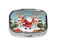 Pilulier carré imprimé Merry Christmas avec 2 compartiments, mini pilulier portable pour médicaments, vitamines, huile de poisson, compléments