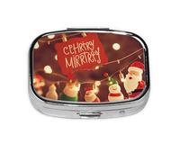Pilulier carré imprimé Merry Christmas avec 2 compartiments, mini pilulier portable pour médicaments, vitamines, huile de poisson, compléments