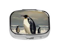 Pilulier carré imprimé pingouin avec 2 compartiments, mini pilulier portable pour médicaments, vitamines, huile de poisson, compléments