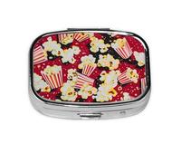 Pilulier carré imprimé popcorn avec 2 compartiments, mini pilulier portable pour médicaments, vitamines, huile de poisson, compléments