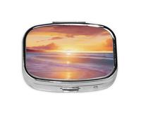 Pilulier carré imprimé Sunset Beach avec 2 compartiments, mini pilulier portable pour médicaments, vitamines, huile de poisson, compléments