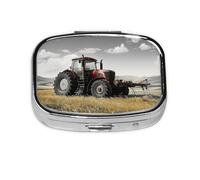 Pilulier carré imprimé tranquil tracteur agricole avec 2 compartiments, mini pilulier portable pour médicaments, vitamines, huile de poisson, compléments