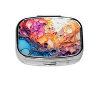 Pilulier carré marbré multicolore avec motif imprimé complet - Étui de voyage portable en métal pour vitamines et médicaments, 5,6 x 4,1 x 1,8 cm.