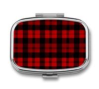 Pilulier carré mignon à carreaux rouge et noir pour médicaments et vitamines Organiseur pour sac à main