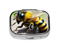 Pilulier carré mignon Little Bee léger et portable, avec 2 inserts en plastique, adapté pour le transport dans les poches ou les portefeuilles.