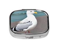 Pilulier carré mignon mouette léger et portable, avec 2 inserts en plastique, convient pour le transport dans les poches ou les portefeuilles.