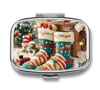 Pilulier carré mignon pour chaussettes de Noël, 3 compartiments, portable, boîte à médicaments, petit récipient compact de stockage de médicaments distributeur de vitamines