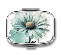 Pilulier carré mignon vert menthe aquarelle marguerite étui à pilules portable pour médicaments comprimés vitamines organisateur pour sac à main poche