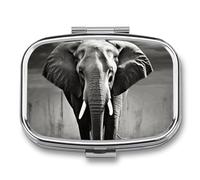 Pilulier carré noir et blanc à 2 compartiments en forme d'éléphant, pilulier de poche portable pour contenir des vitamines, des médicaments, de l'huile de poisson, etc