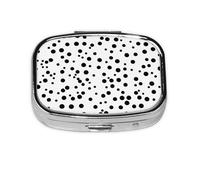 Pilulier carré noir et blanc à pois avec motif imprimé complet, étui de voyage portable en métal pour vitamines et médicaments, 5,6 x 4,1 x 1,8 cm.