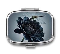 Pilulier carré noir fleurs et libellule 3 compartiments Portable Voyage Médicament Case Daily Mini Compact Boîte de rangement pour médicaments Distributeur de vitamines
