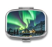 Pilulier carré Northern Lights - 3 compartiments - Portable - Pour le voyage - Mini récipient compact pour médicaments - Distributeur de vitamines