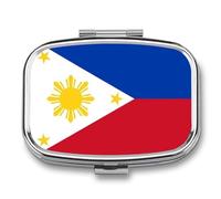 Pilulier Carré, Petit Étui De Voyage Fantaisie Imprimé Drapeau De La République Des Philippines, Contenant À Pilules Portable En Métal Décoratif, Organisateur De Vitamines Pour Sac À Main Ou Poche