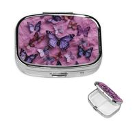 Pilulier carré portable à 2 compartiments avec inscription « All Butterflies are on Purple Background » - Organisateur de vitamines pour sac à main, poche, cadeau de voyage