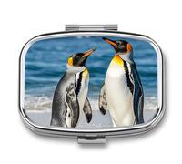 Pilulier carré portable à 2 compartiments en forme de pingouin et de mer - Pilulier de vitamines pour poche, sac à main et voyage