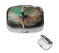 Pilulier carré portable à 2 compartiments pour poche ou sac à main, petit planificateur hebdomadaire de médicaments de voyage avec miroir décoratif en métal