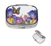 Pilulier carré portable à 2 compartiments pour poche ou sac à main, petit planificateur hebdomadaire de médicaments de voyage avec miroir décoratif en métal