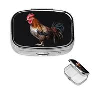 Pilulier carré portable à 2 compartiments pour poche ou sac à main - Petit planificateur hebdomadaire de médicaments de voyage avec miroir décoratif en métal - Cadeau