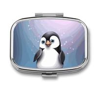 Pilulier carré portable avec 2 compartiments I Love Penguins - Pilulier de vitamines pour poche, sac à main et voyage