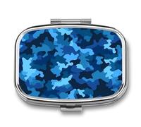 Pilulier carré portable avec 2 compartiments - Motif camouflage bleu