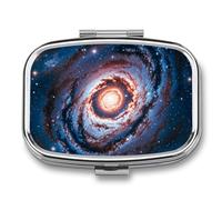 Pilulier carré portable avec 2 compartiments Motif planète étoiles et galaxie