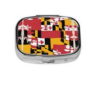 Pilulier carré portable avec 2 compartiments pour sac à main, pilulier de voyage avec drapeau du Maryland