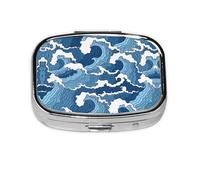 Pilulier carré portable avec 2 compartiments pour sac à main, pilulier de voyage Motif mer orageuse