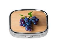 Pilulier carré portable avec 2 compartiments pour sac à main, pilulier de voyage Motif raisin