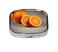 Pilulier carré portable avec 2 compartiments pour sac à main, pilulier et sac de voyage Motif fruits Orange