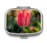 Pilulier carré portable en métal à 2 compartiments - Petit pilulier de voyage - Jolie floraison dans le jardin - Support de vitamines pour sac à main